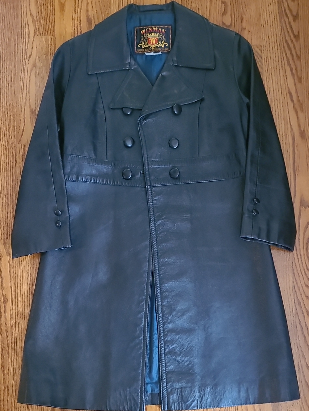 Women's Black Leather Double-Breasted Coat